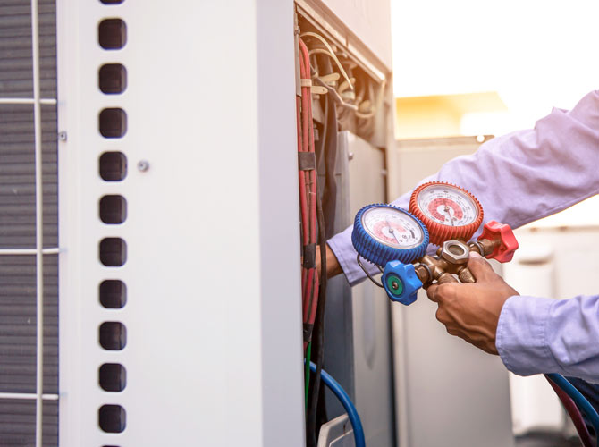 Service on heat pump outdoors