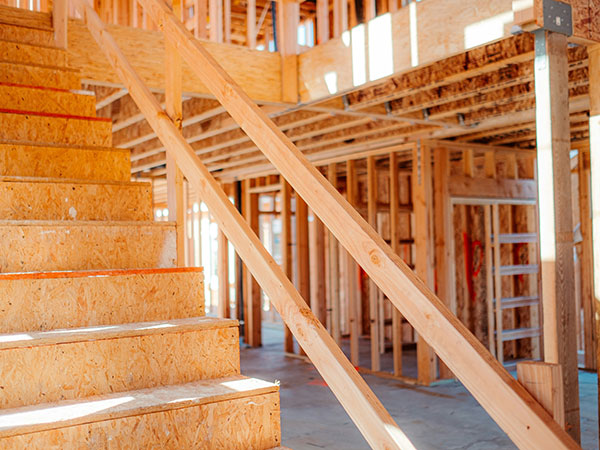 Inside a new construction build that's still in the framing phase